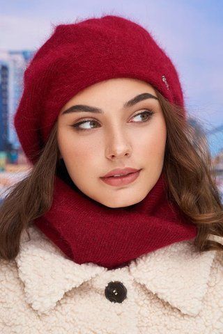 Теплий зимовий комплект Естель бордовий, бере й баф 4977-77 1535867757 фото