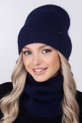 Теплий комплект з ангори Каліпсо, шапка + баф темно-синій 2025 1551239762 фото