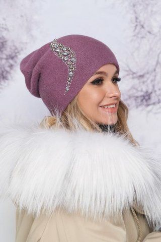 Тепла подвійна шапка з ангори Санрина 4900 лаванда 4900 фото