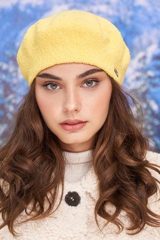 М'який теплий беретик на флісі Подовжений жовтий 4978 1535867652 фото