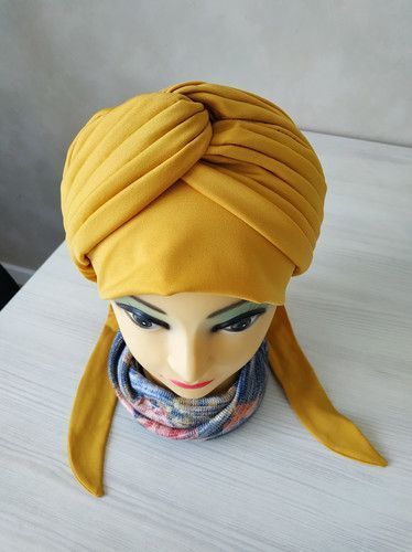 Летняя трикотажная бандана-чалма горчичная 230433 1523924578 фото