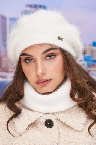 Тёплый зимний комплект Эстель белый, берет и баф 4977-77 4977-77 фото