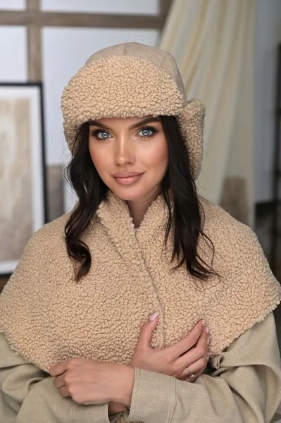 Вуханка з екохутра "Тедді" 110-010 колір бежевий 110-010 фото
