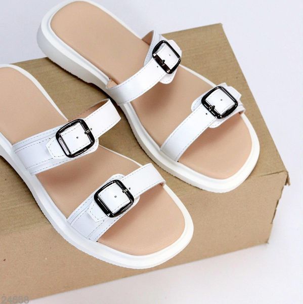 Акцентні шкіряні білі шльопанці натуральна шкіра на ремінцях 24668 24668 фото