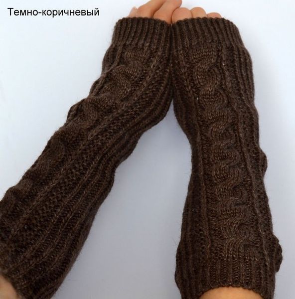 Рукавички-мітенки довгі - теракот, білий та коричневий колір 908432754 фото