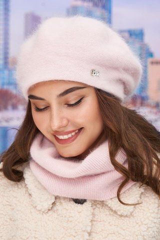 Тёплый зимний комплект Эстель, берет и баф 4977-77 светлая пудра 4977-77 фото