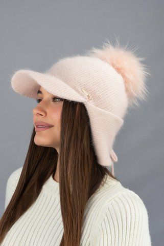 В'язана вушка з козирком і бубоном "Альба" 7235-1 світла пудра 7235-1 фото