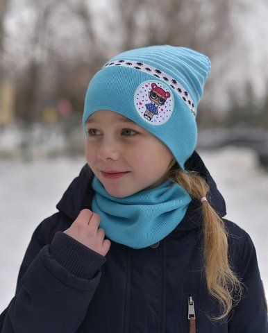 Крута шапка з підворотом для дівчаток Lol (вишивка світиться) &mdash; 135 блакитний 1471770667 фото