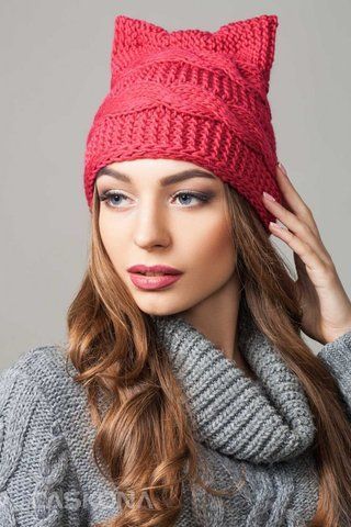 ВЯЗАНАЯ ШАПКА С УШКАМИ "KATE" - 45313 розовый 908421818 фото