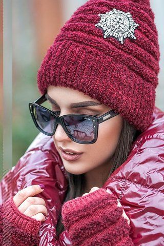 Комплект із трикотажу-букле (шапка+мітенки) &mdash; 223 бордовий 908430700 фото