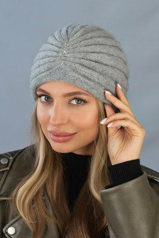 Шапка-чалма на флісі 7243 сіра 7243 фото