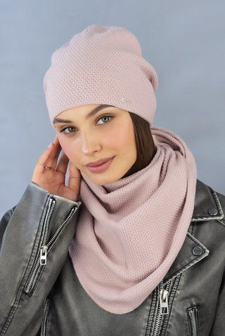 Комплект шапка та косинка 5163-5 светлая пудра 5163-5 фото