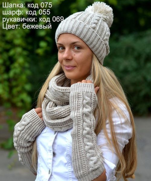 Женская зимняя шапка и шарф "Венера-флис" - 075 коричневый 1332031379 фото