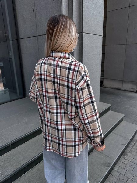 Сорочка в клітинку з манжетами на ґудзиках 10509-20 бежева, р. 42-46, 48-50 10509 фото