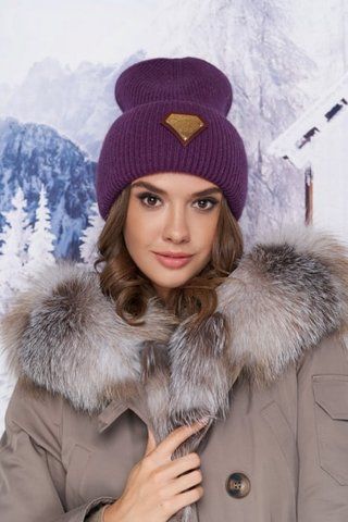 Жіноча шапка-ковпак із закотом і знаком Даймонд 5003 фіолетовий 1545035859 фото