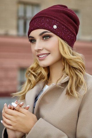 Класична стильна тепла шапка "Маритим" &mdash; 4918 бордовий 4918 фото