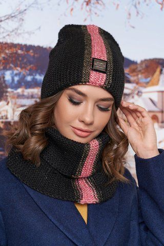ЖІНСЬКИЙ В'ЯЗНИЙ КОМПЛЕКТ "АНЖЕЛІНА" (ШАПКА+ШАРФ-ХОМУТ) &mdash; 4714-7 чорний 4714-7 фото