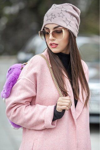 ШАПКА-БИНИ ИЗ АНГОРЫ СО ЗВЁЗДАМИ - 172 пудра 1332033186 фото