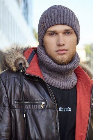 Чоловічий комплект двійка "Бенджі": шапка та шарф-снуд &mdash; 5034-4927-7 темна кава 1535866282 фото