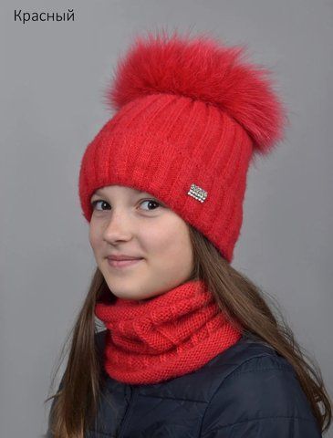 Зимовий комплект (шапка з помпоном-кільце бублик+хомут) Шик 150 червоний 1491673555 фото