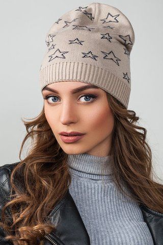 Шапка со звёздами "Лейла" - 50901 бежевый 908435003 фото