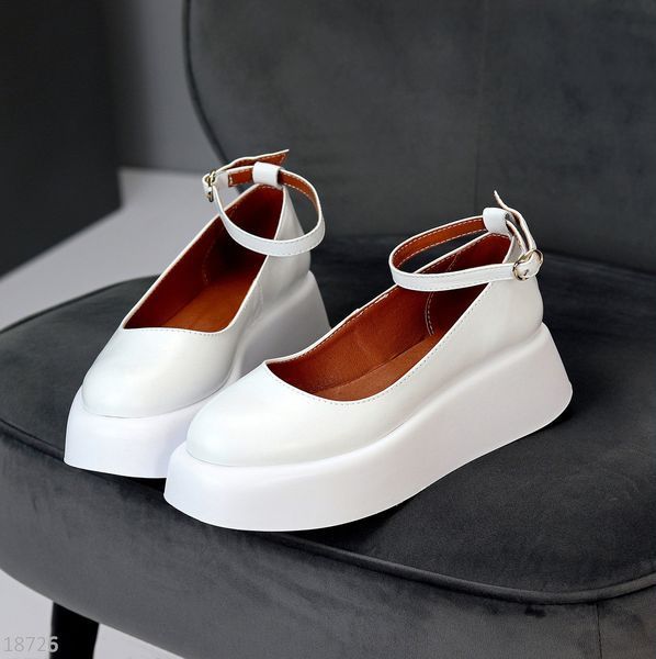 Белые кожаные туфли на шлейке натуральная кожа на небольшой платформе lolita style 18726 фото