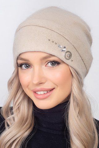 Шапка з ангори з флісом Венера 1610 пісочна 1551239794 фото