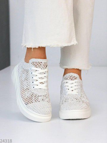 Топові ажурні мереживні текстильні літні білі кеди Lace 24318, р. 40 24318 фото