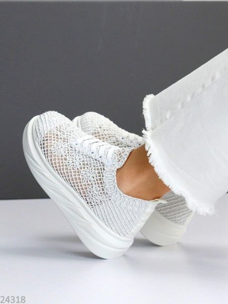 Топові ажурні мереживні текстильні літні білі кеди Lace 24318, р. 40 24318 фото