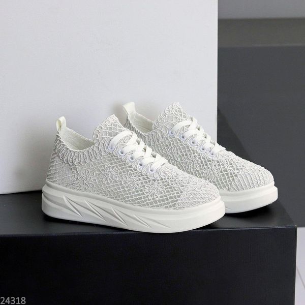 Топові ажурні мереживні текстильні літні білі кеди Lace 24318, р. 40 24318 фото