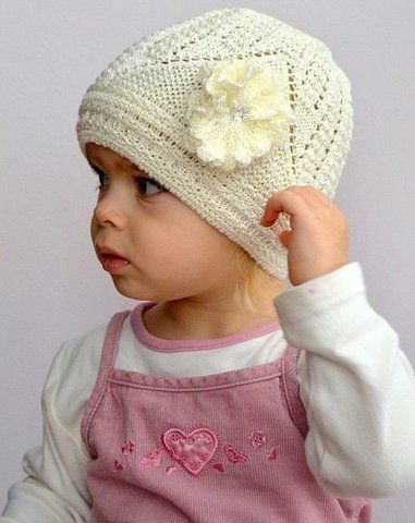 Шапка ажурная для детей 2-7 лет "Уголок" - молочный 1354841386 фото