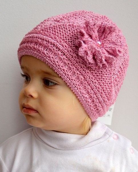 Шапка ажурная для детей 2-7 лет "Уголок" - молочный 1354841386 фото