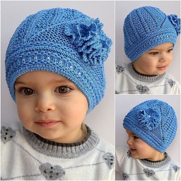 Шапка ажурная для детей 2-7 лет "Уголок" - молочный 1354841386 фото