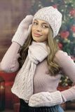Комплект крупной вязки "Камелия": шапка+шарф+варежки - 4363-16 светлая пудра 4363-16 фото