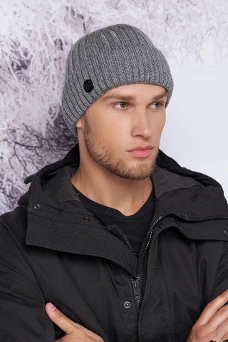 ЗИМНЯ МУЖНА ШАПКА З ВІДВОРОТОМ "ДЖЕЙМС" &mdash; 5026 сірий 1523924256 фото