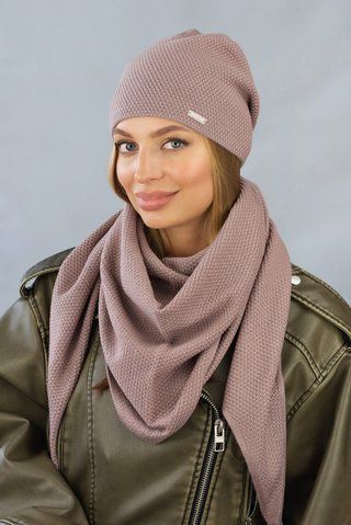 Комплект шапка та косинка 5163-5 темна пудра 5163-5 фото
