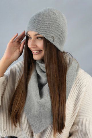 Серый женский комплект шапка с отворотом и косынка Кьяра 5167-5 5167-5 фото