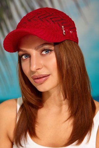 Красива ажурна в'язана жіноча бейсболка кепка 4957 червоний 4957 фото