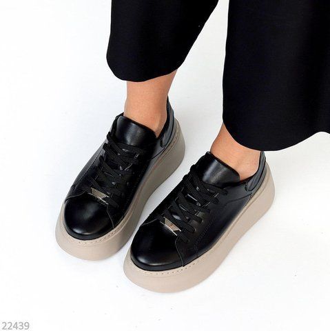 Кросівки з натуральної шкіри Quality 22439 чорний/бєж 22439 фото