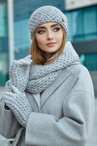 Жіночий комплект (шапка, снуд, рукавички-мітенки) (4748-38) світло-сірий 4748-38 фото