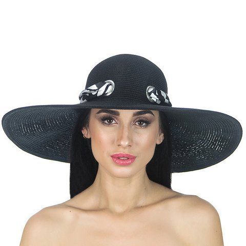 Черная широкополая пляжная шляпа - 046-01 908423658 фото