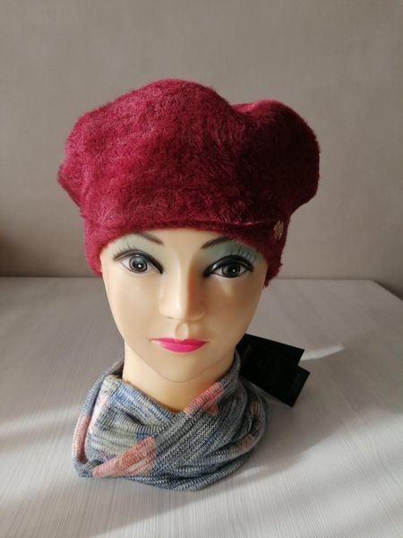 Женский берет из альпаки "Одета" - 1960 вишнёвый 1960 фото