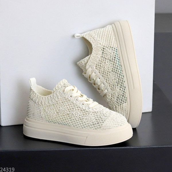 Топові ажурні мереживні текстильні літні кеди Lace 24319 молочні 24319 фото