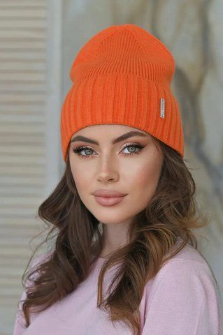В'язана шапка Шарлотта 398-027 колір жовтогарячий 398-027 фото